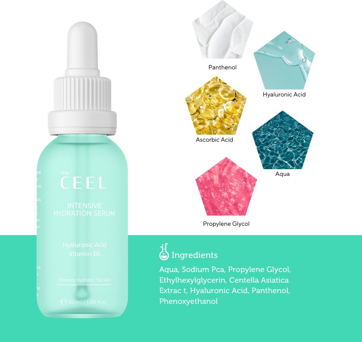 Ceel Natural Intensive Hydration Serum - 30ml - Moisturizing & Repair With Hyaluronic Acid and Vitamin B5 - Ceel AU